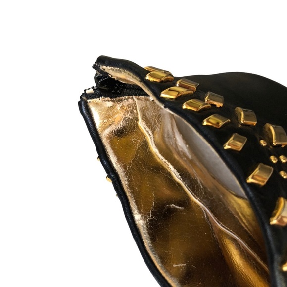 Vintage Black Leather Ankle Boots Gold Studded Western Pointed Toe Zip Booties 8 - Picture 12 of 15